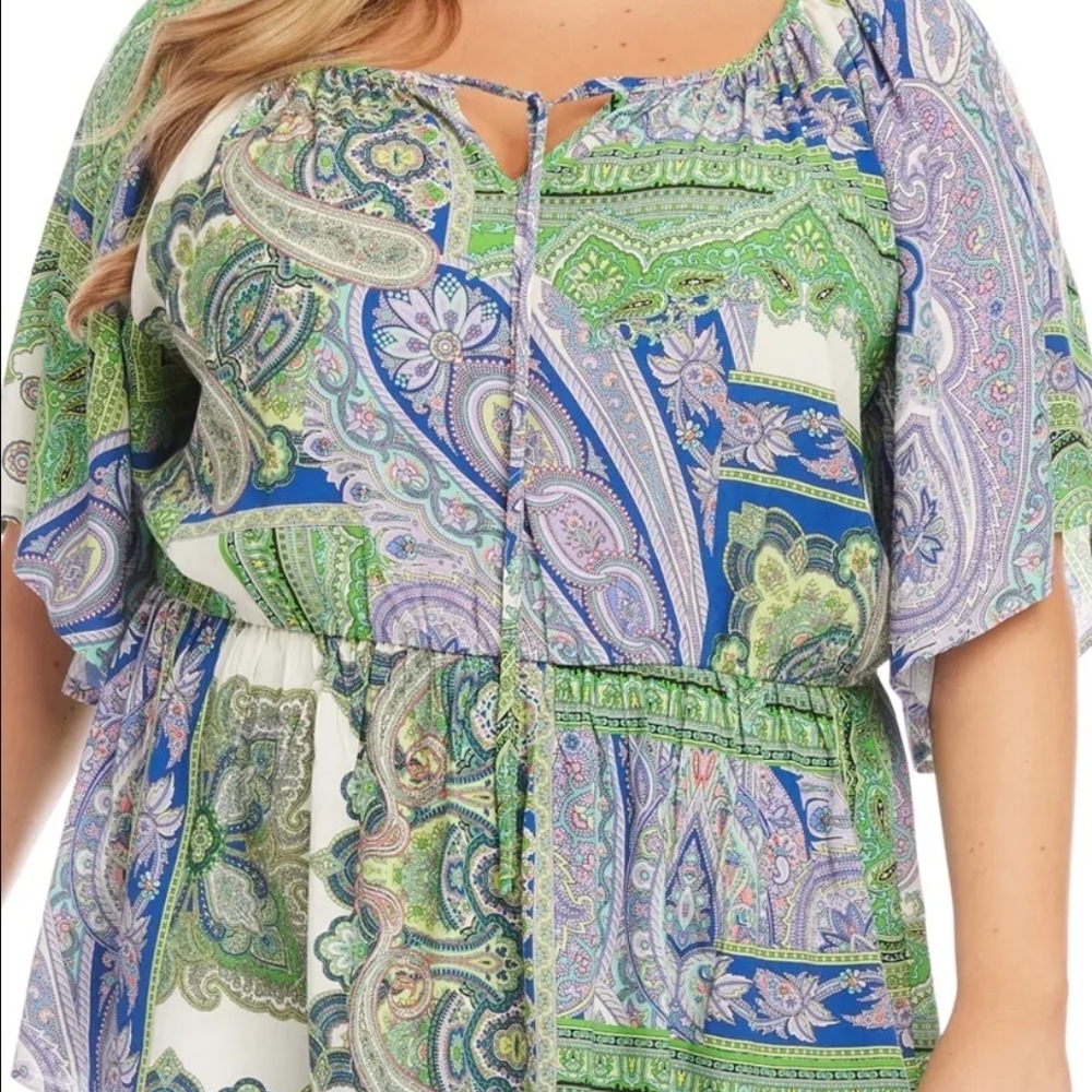 Karen Kane Green and Purple Paisley Tie-Neck Blouse 3X NWT (6330)